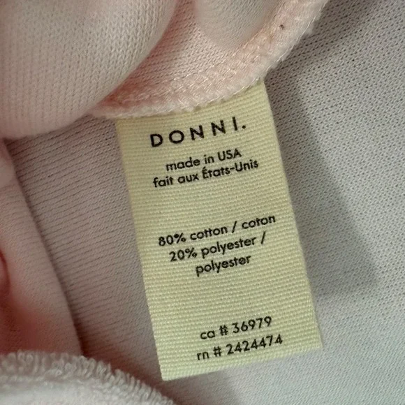 DONNI. Womens Terry Henley Pullover Sweatshirt Top Size XL Pink 3 Button Cropped - Picture 5 of 11